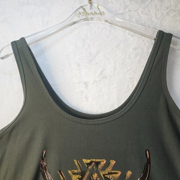 No Boundaries Junior Women Tank Top Green Scoop Neck Sleeveless Skull Size XXL - Picture 2 of 8
